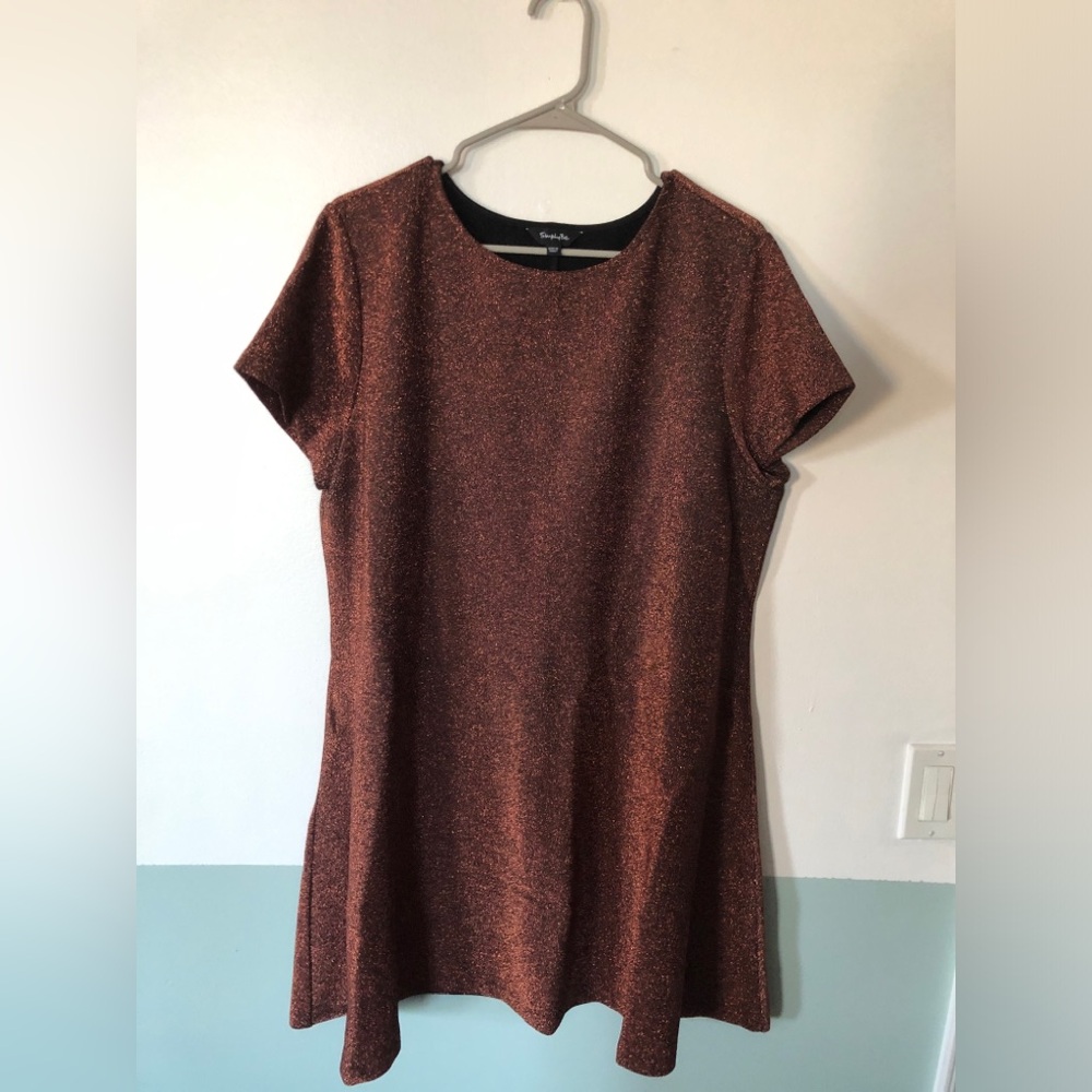 Simply Be Copper Sparkle Mini Dress Size 14